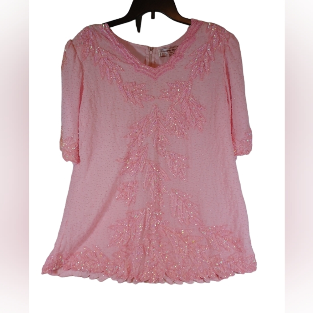 Creative Touch Vintage Beaded and Sequin  Pink Blouse See Measurements for Size